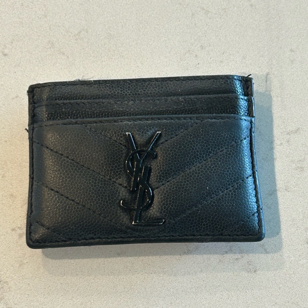 YSL Monogram Card Case in Grained Leather- 100% Authentic